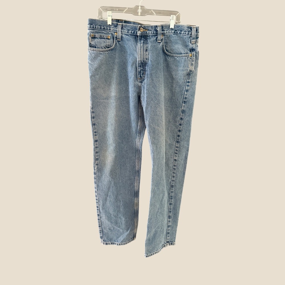 Carhartt Mens Traditional Fit Straight Leg Jeans Light Wash Blue Workwear 38x34